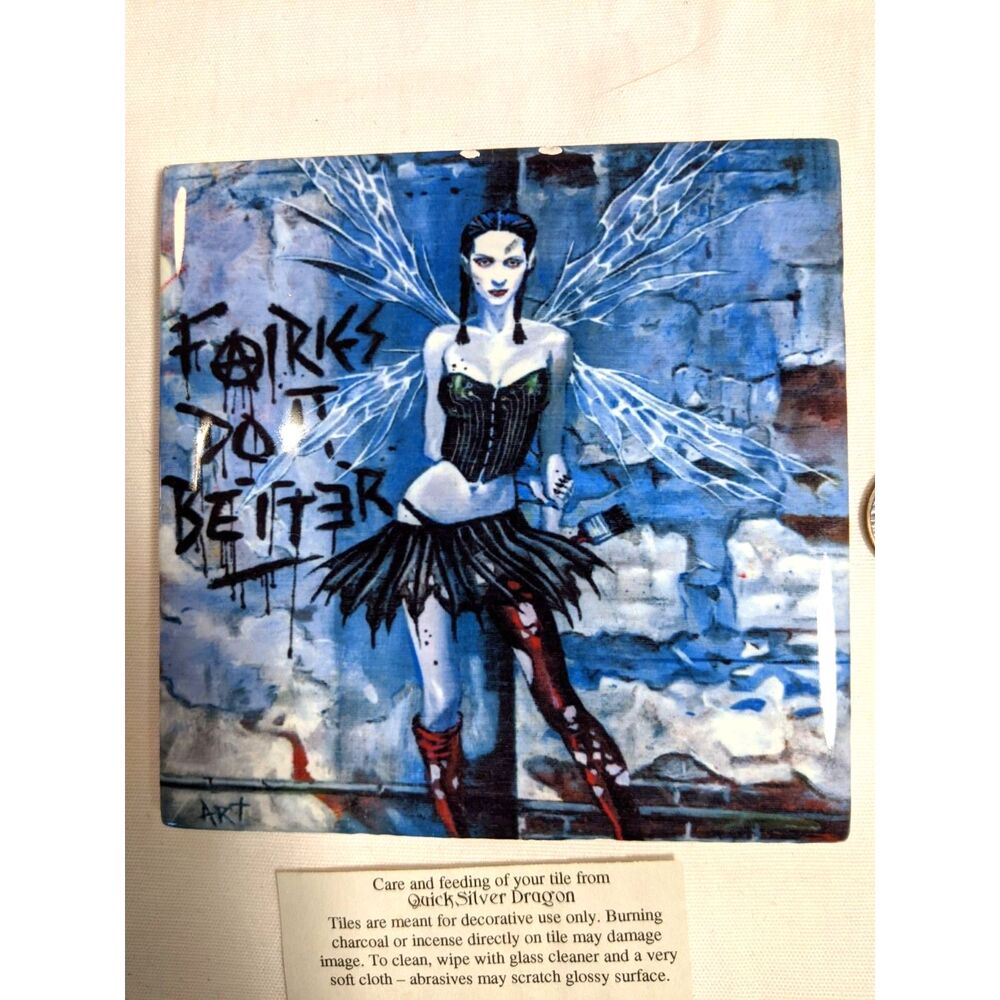 Fairies Do It Better Decorative Ceramic Altar Tile Pagan Fairycore Vintage Y2K